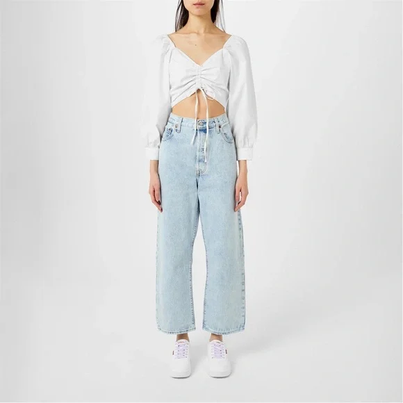 NWT LEVI’S Devin White Cropped Puff Sleeve Blouse Women Size Medium - Picture 2 of 12